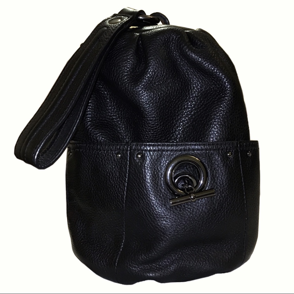 Kenneth Cole New York Black Leather Wristlet Bag